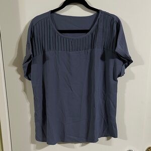 SHEIN Navy Pleated Shoulder Blouse